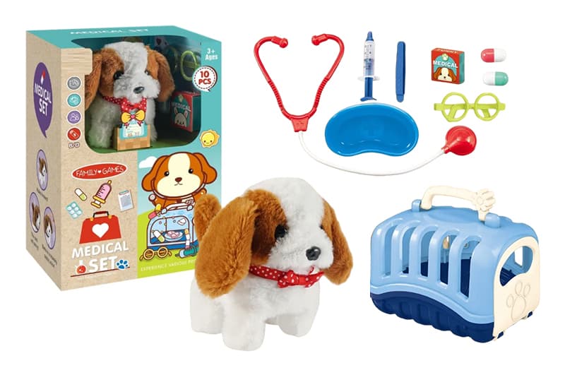 М’яка іграшка-собака на батарейках YG TOYS із переноскою та ветеринарними аксесуарами