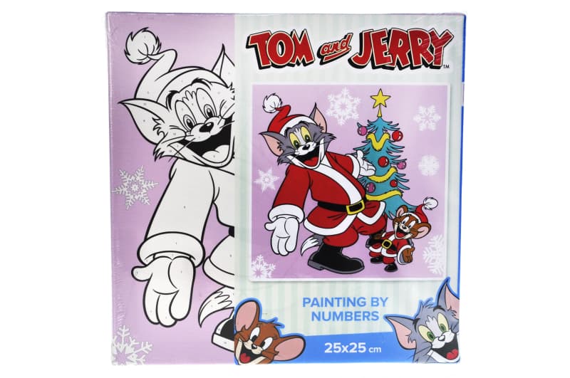 Набір для розпису за номерами Ideyka KHO6858 «Tom and Jerry: біля ялинки», 25×25 см