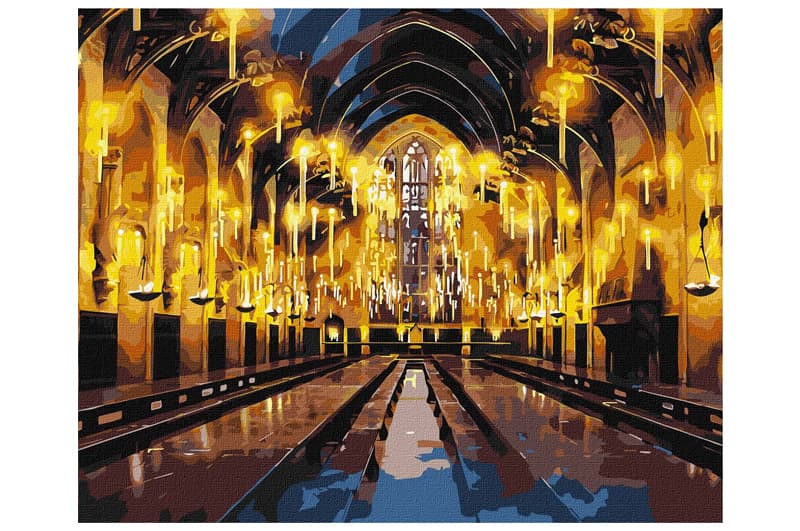 Набір для розпису по номерах KHO5233 WB "Harry Potter: Велика зала з фарбами металік" 40х50см IDEYKA