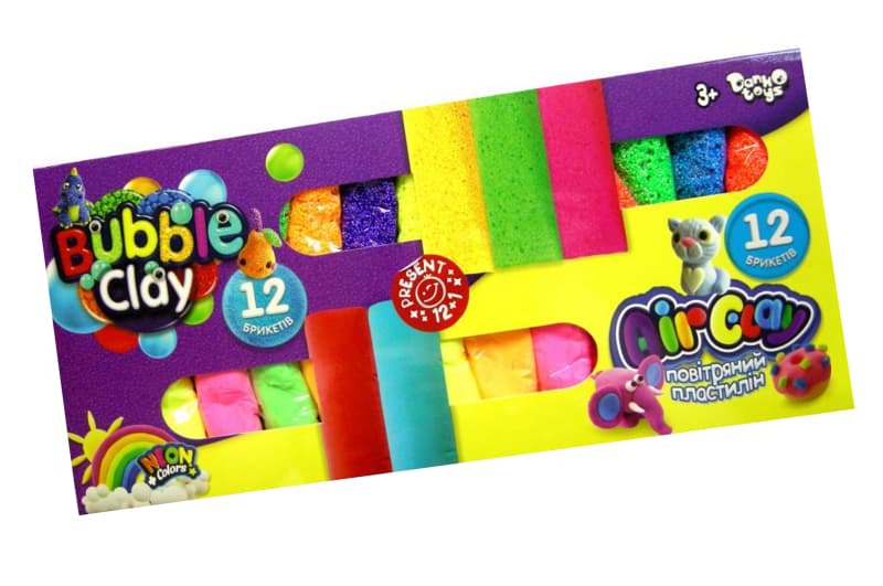 Набір для ліплення з легким пластиліном ARBB-02-01U "Air Clay+Bubble Clay" 12 шт. + 12 шт. в коробці DANKO