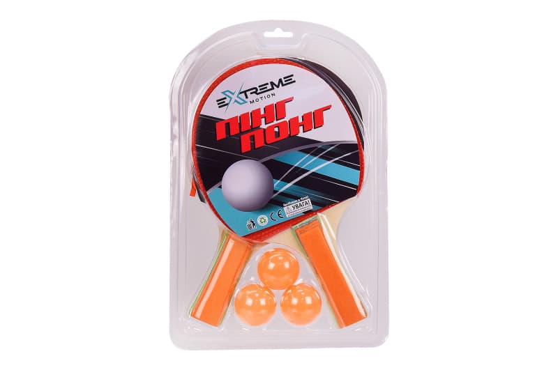 Теніс настільний TT2107 (50 шт) Extreme Motion, 2 ракетки, 3 м'ячики в слюді – 19.5*29.5 см, р-р ракетки –