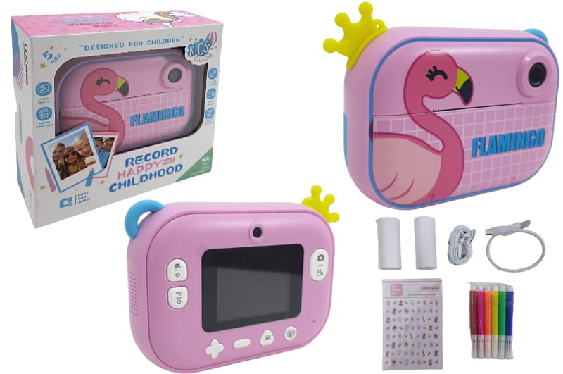 Фотоапарат з принтером "Flamingo" 2 камери (основна і фронтальна), MicroSD 32GB (в комплекті), USB,  відео 1080P, в коробці