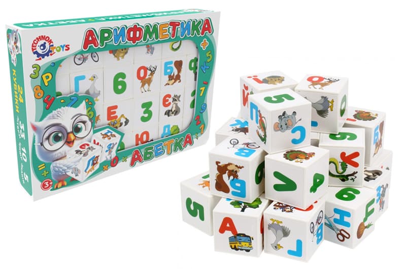 Набір кубиків 2728 "Абетка + арифметика" 24 кубики, в коробці ТЕХНОК