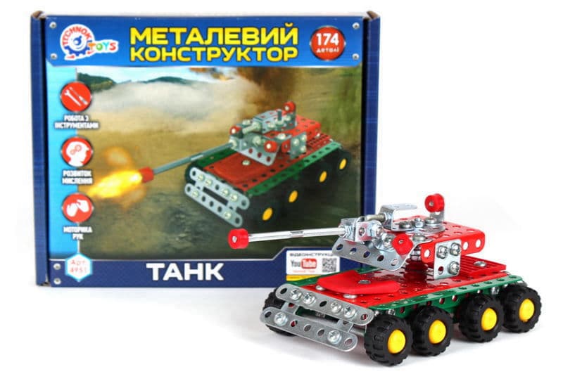 Конструктор металевий 4951 "Танк" 174 дет. в коробці ТЕХНОК, фото 2