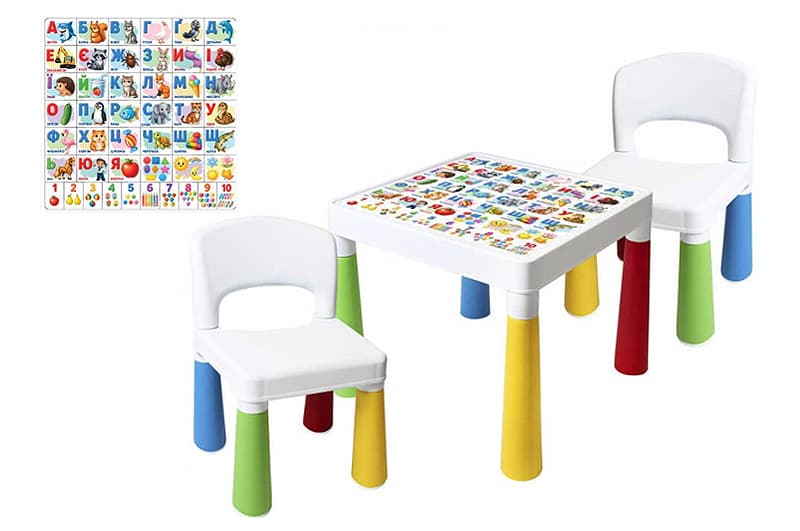 Стіл дитячий зі 2 стільцями 6021 "Абетка" multicolor BAMSIC