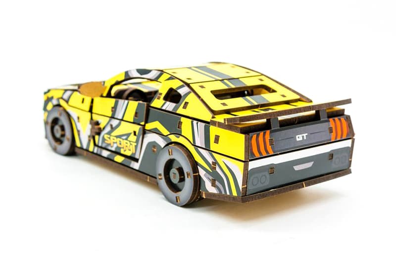 Конструктор Puz-00638 "Muscle Car" дерев'яний, 162 дет., жовтий колір, розмір моделі 24х9х7 см PuzzleOk, фото 4