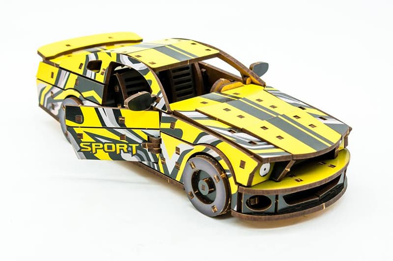 Конструктор Puz-00638 "Muscle Car" дерев'яний, 162 дет., жовтий колір, розмір моделі 24х9х7 см PuzzleOk, фото 3