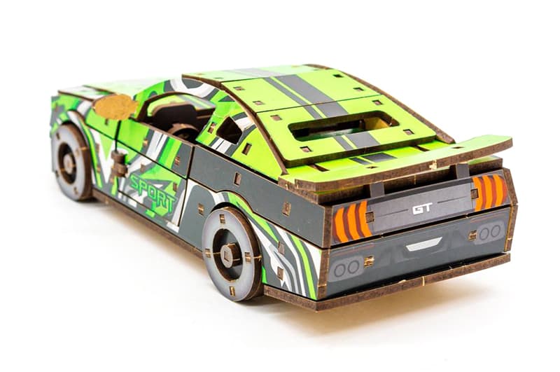 Конструктор Puz-00640 "Muscle Car" дерев'яний, 162 дет., зелений колір, розмір моделі 24х9х7 см PuzzleOk, фото 3