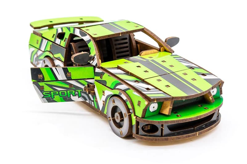 Конструктор Puz-00640 "Muscle Car" дерев'яний, 162 дет., зелений колір, розмір моделі 24х9х7 см PuzzleOk, фото 2