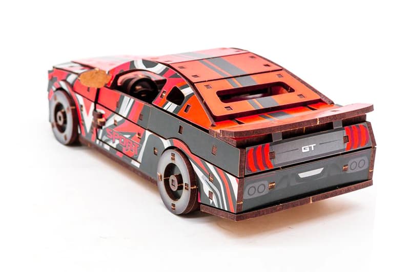 Дерев’яний конструктор PuzzleOK Muscle Car Puz-00641, 162 деталі, червоний, 24×9×7 см, фото 4