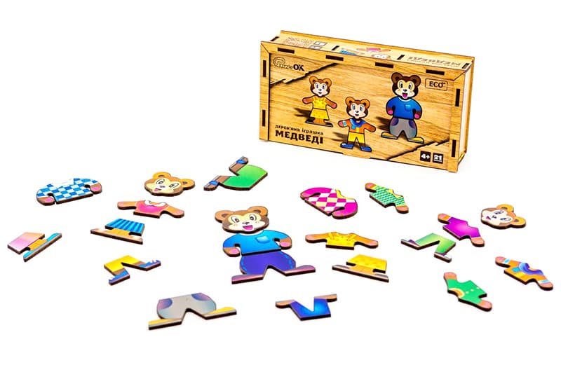 Одягалка Puz-12141 "Ведмедики" дерев'яна, 21 елм., р.18х9х4.5 см PuzzleOk