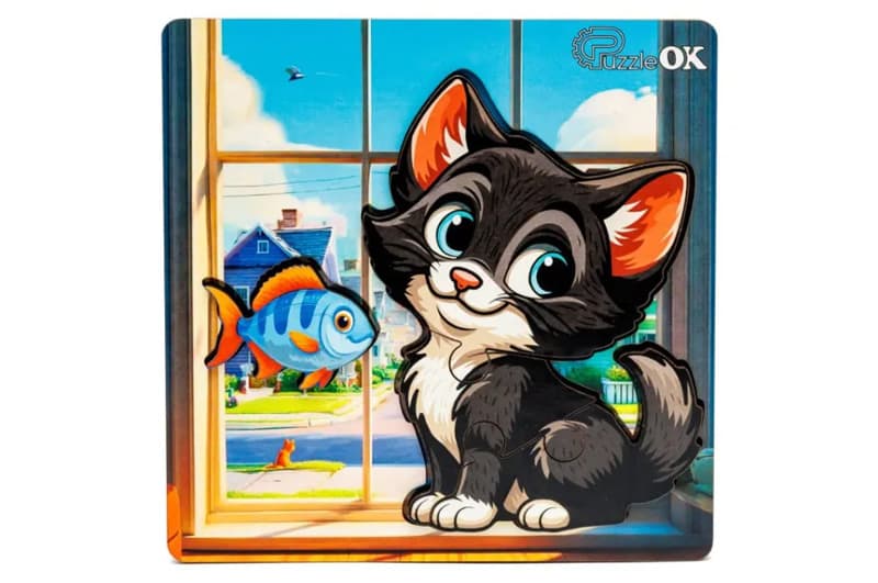 Сортер А6 "Допиливий котик" Puz-88751 дерев'яний PuzzleOk, фото 4