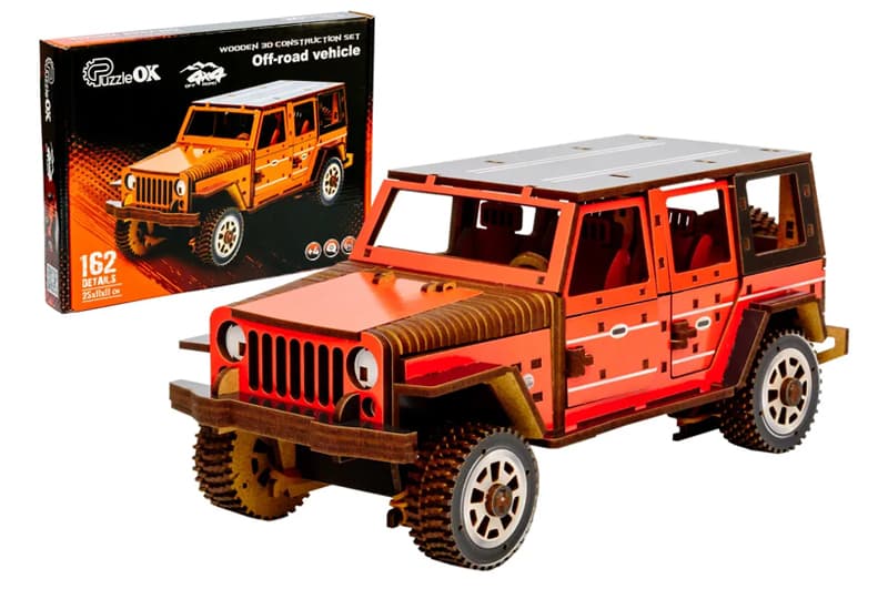 Конструктор Puz-25162 "Джип Wrangler" дерев'яний, розмір 25х11х11 см PuzzleOk