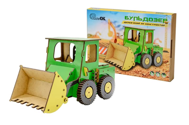 Конструктор Puz-26918 Бульдозер дерев'яний, 91 дет., р.15x15x25 см PuzzleOK