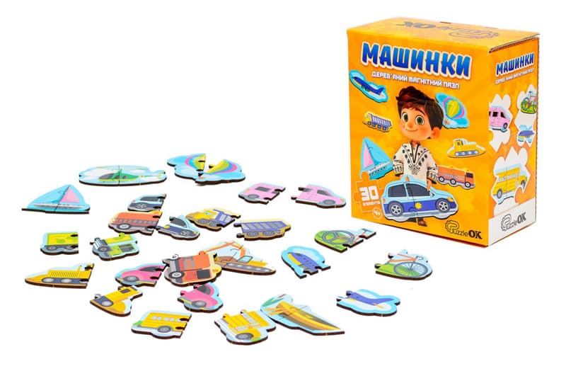 Пазл магнітний Puz-22932 "Машинки", дерев'яний PuzzleOk