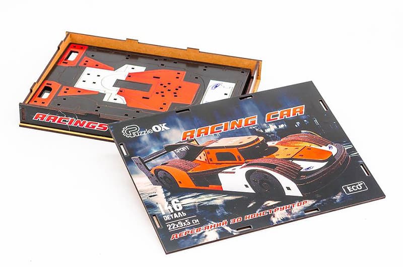 Конструктор Puz-01037 "Racing Car" Порше дерев'яний, 146 дет., розмір моделі 22х9х5 см PuzzleOk, фото 3