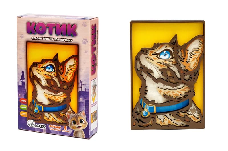 Картина пазл 3D Puz-40001 "Котик" дерев'яна PuzzleOk