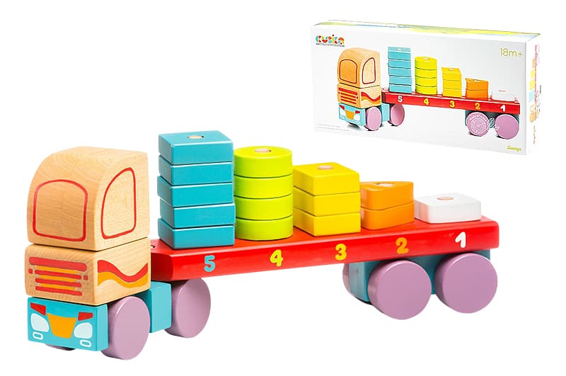 Дерев'яна іграшка 13425 "Тягач з Геометричними фігурами LM-13/Truck with geometric figures" CUBIKA