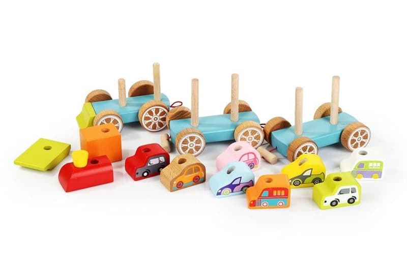 Поїзд з машинками/Wooden toy "Train with a small cars" 13999 CUBIKA, фото 2
