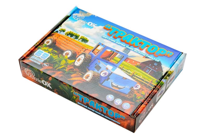Дерев'яний 3D конструктор "Трактор" 69 дет. Puz-00933 р. 27,8*8,4*8,7 см PuzzleOK, фото 4