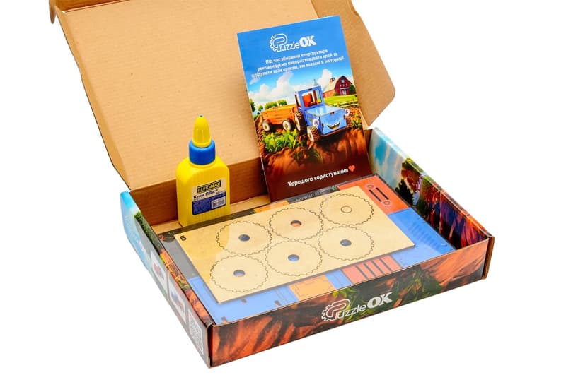 Дерев'яний 3D конструктор "Трактор" 69 дет. Puz-00933 р. 27,8*8,4*8,7 см PuzzleOK, фото 3