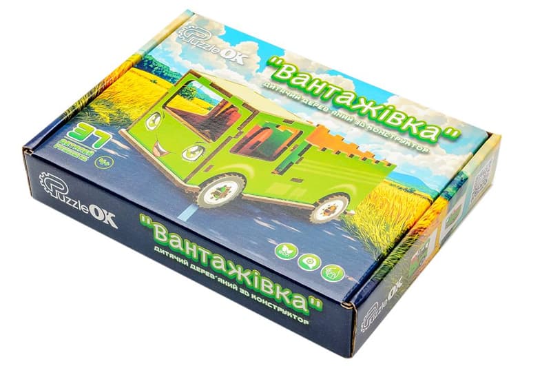 Конструктор Puz-00929 "Вантажівка" дерев'яний, 37 дет., розмір 8,7х15х 8,2 см PuzzleOK, фото 4