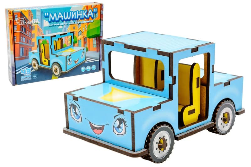 Конструктор Puz-00930 "Машинка" дерев'яний, 43 дет., р. 8,7x14x8,2 см PuzzleOK