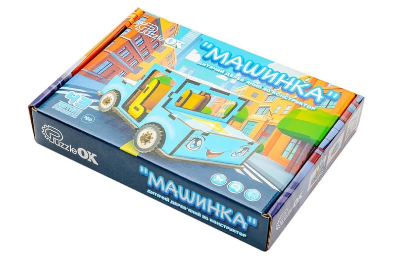 Конструктор Puz-00930 "Машинка" дерев'яний, 43 дет., р. 8,7x14x8,2 см PuzzleOK, фото 4