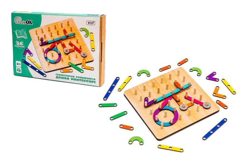 Дерев'яна "Геометрична Розвиваюча Дошка" Puz-27260, 56 комбінацій PuzzleOk