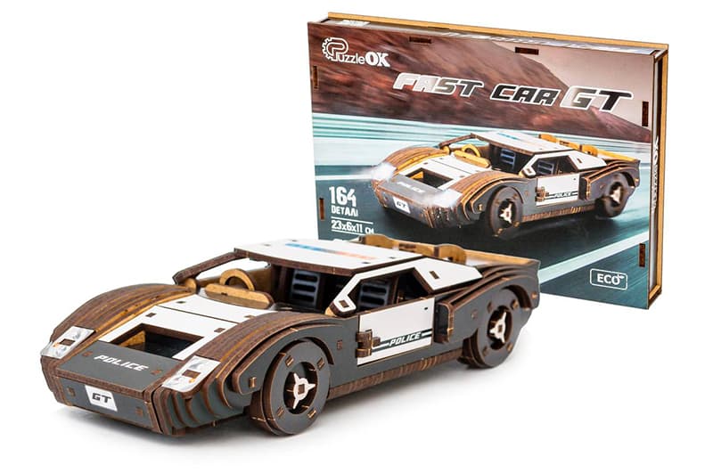 Конструктор Puz-26916 "Fast Car GT" дерев'яний, 164 дет., поліція, розмір моделі 23х6х11 см PuzzleOk