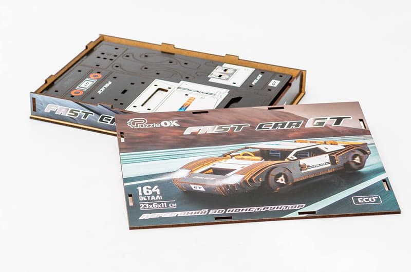 Конструктор Puz-26916 "Fast Car GT" дерев'яний, 164 дет., поліція, розмір моделі 23х6х11 см PuzzleOk, фото 6