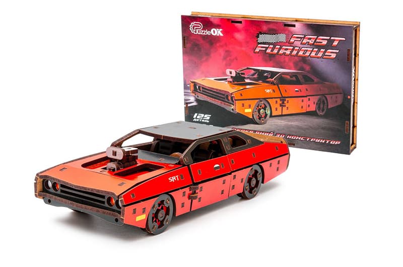 Конструктор Puz-62520 "Fast Furious" дерев'яний, 125 дет., червоний колір, розмір моделі 21х8х5 см PuzzleOk