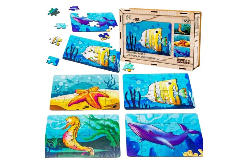 Дерев’яний пазл 4 в 1 PuzzleOK «Морські жителі», 15 елементів