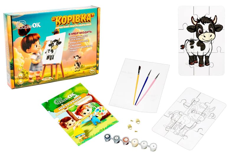 Пазл-розмальовка Puz-22936 "Корівка" А5, дерев'яний PuzzleOK