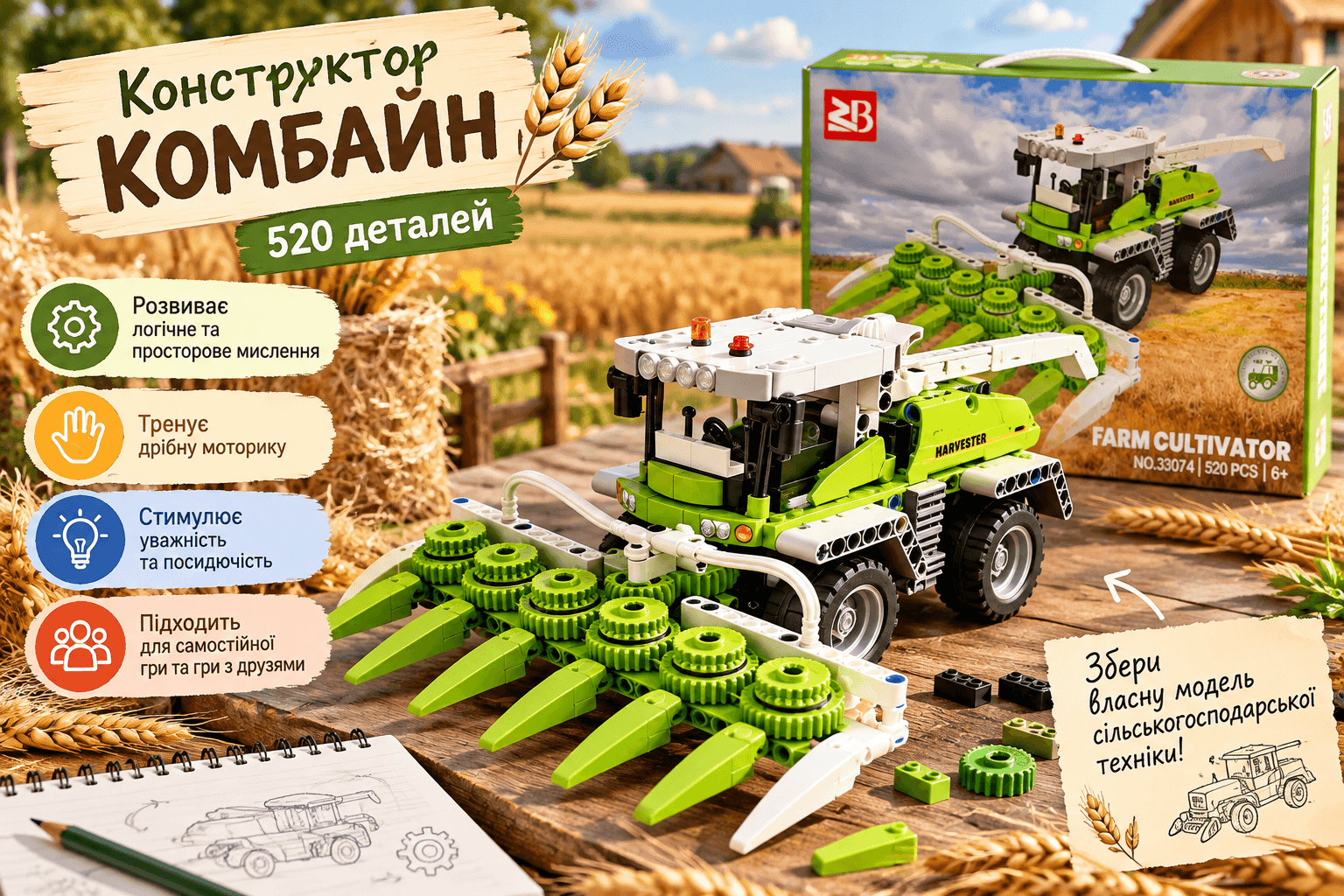 Конструктор YG TOYS «Комбайн», 520 деталей