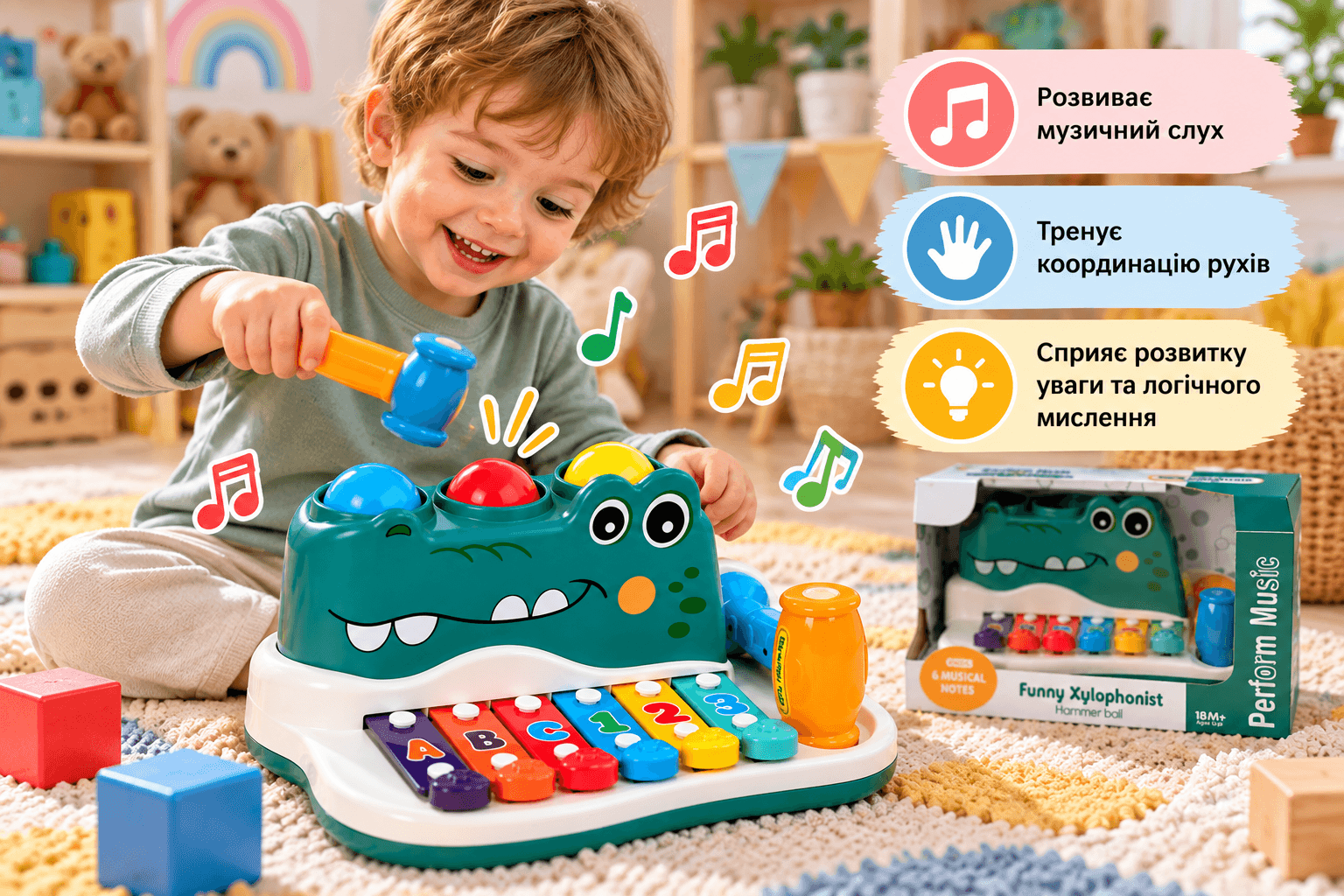 Дитячий ксилофон «Крокодил» RJ6807 YG Toys