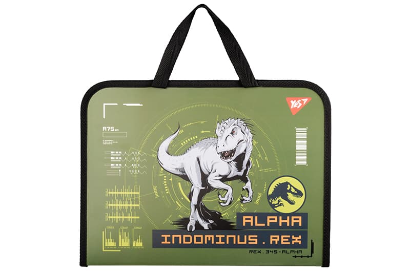 Папка-портфель Yes FC на блискавці з тканинними ручками "Jurassic World" хакі