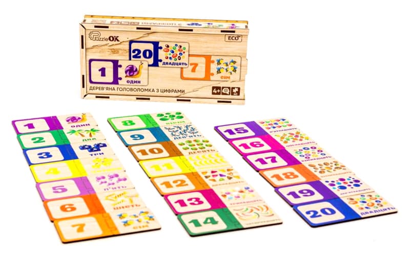 Головоломка Puz-53322 з цифрами, дерев'яна Puz-53322 р. 12x25x4.5см PuzzleOk