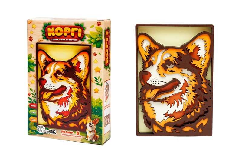 Картина пазл 3D Puz-40002 "Коргі" дерев'яна PuzzleOk